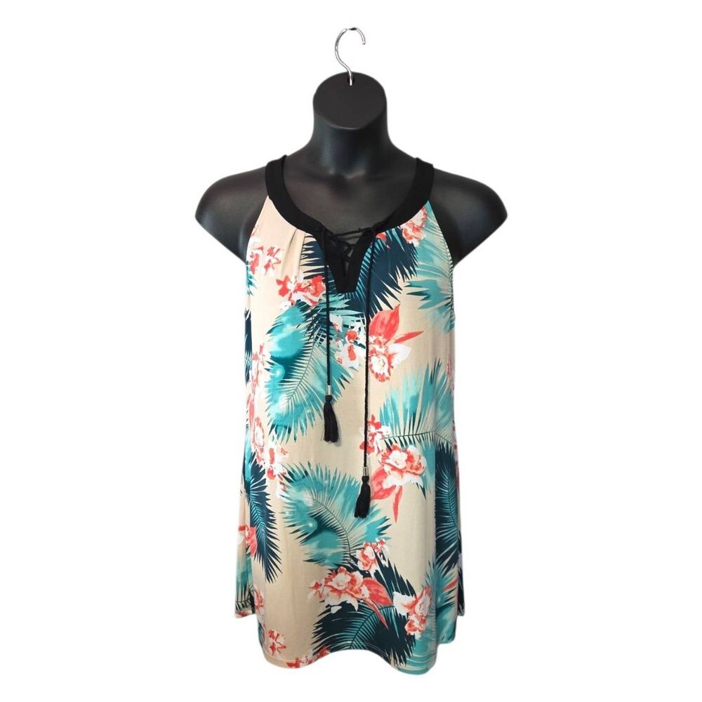 ​White House Black Market Tropical Floral Halter Dress Tassels Size Large L